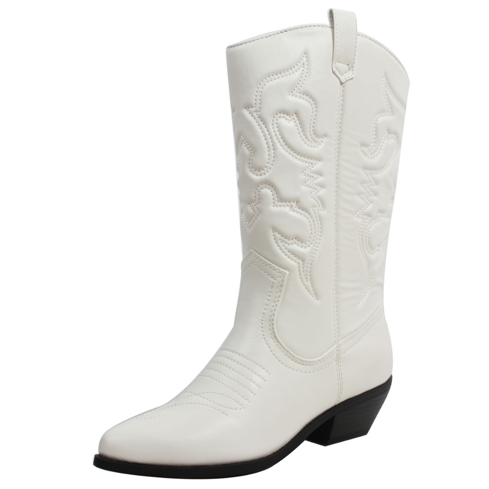 Size 5 White cowboy knee high pull on boot - Picture 2 of 5